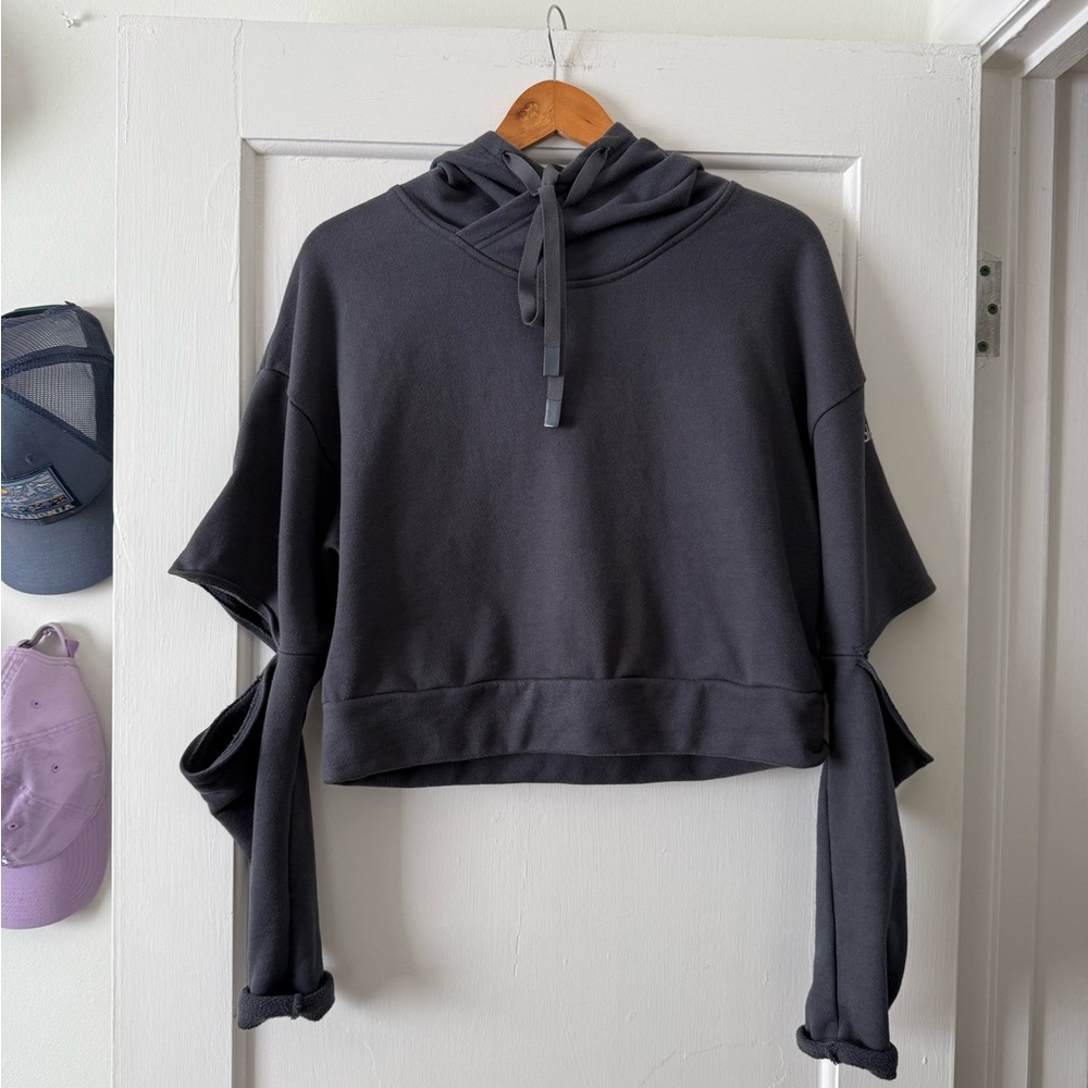 Alo Yoga Grey Cropped Hoodie with elbow slits